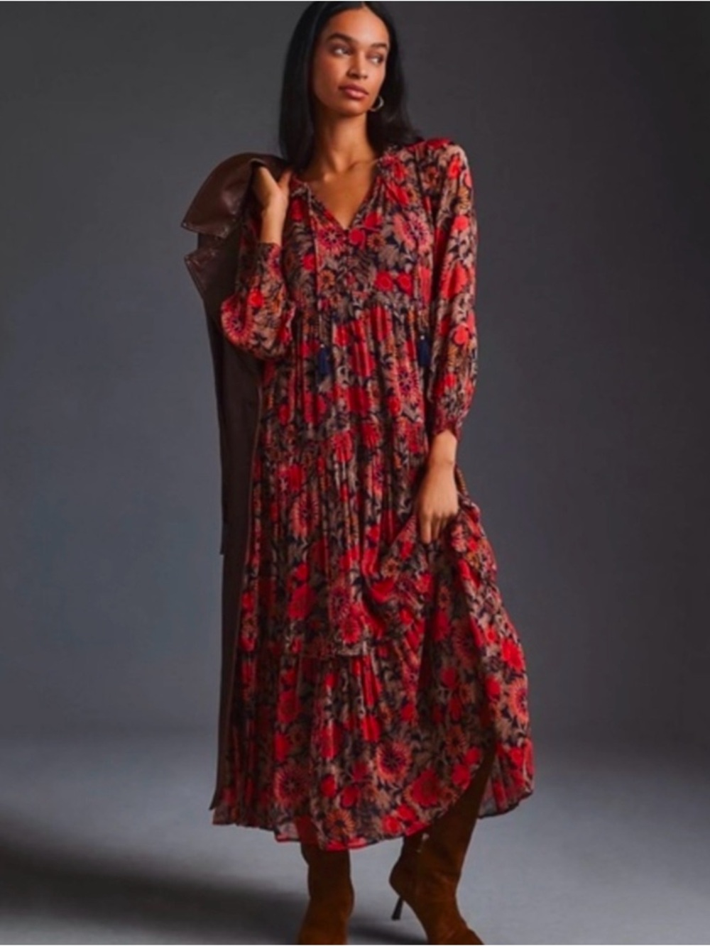 Anthropologie floral maxi dress tiered